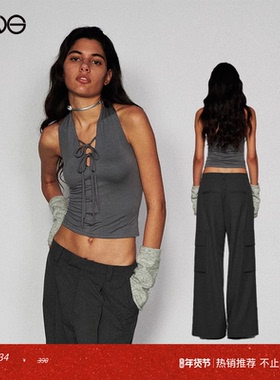 【ENG Limited Collection】V领系带挂脖背心女无袖外穿吊带上衣