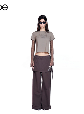 【ENG】Effet de Soleil 美式拼接短袖T恤正肩短款上衣女 秋冬