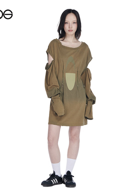 【ENG】Anomalies Department废土风渐变水洗长款宽松T恤裙连衣裙