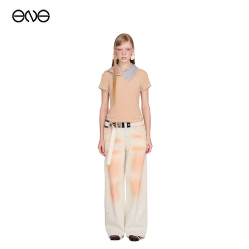 【ENG】Effet de Soleil腮红喷色水洗直筒牛仔裤女装新品26春