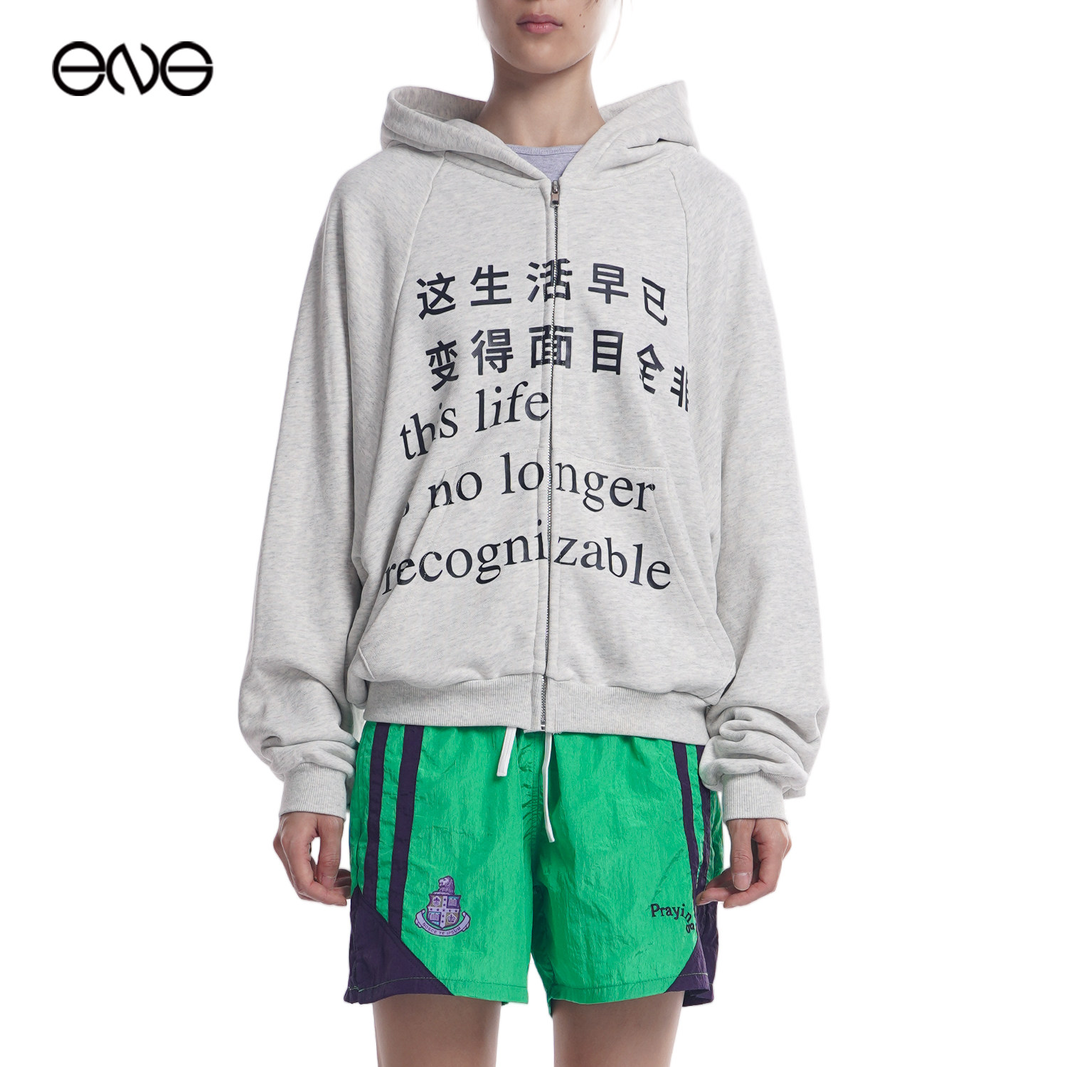 【ENG】Praying文字印花拉链连帽衫卫衣男女同款新品26秋