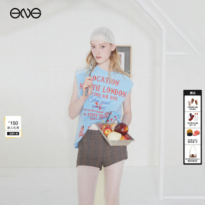 【ENG】Effet de Soleil撞色印花圆领短袖T恤无袖背心上衣女新品