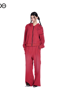 【ENG】Effet de Soleil做旧连帽开衫外套卫衣运动直筒长裤女套装