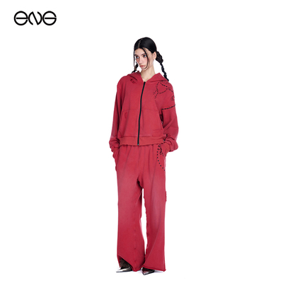 【ENG】Effet de Soleil做旧连帽开衫外套卫衣运动直筒长裤女套装