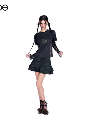 【ENG】Effet de Soleil 蕾丝拼接马蹄铁印花长袖T恤上衣女装