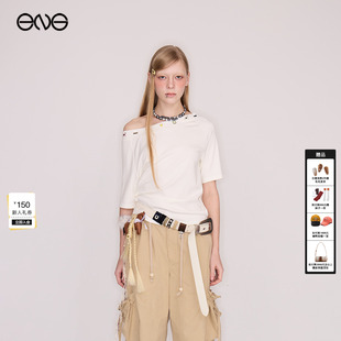 ENG T恤女辣妹外穿露肩上衣新品 Effet Soleil斜肩短袖 26夏