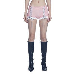【ENG】Praying 粉色蝴蝶结绑带短裤女运动休闲打底裤