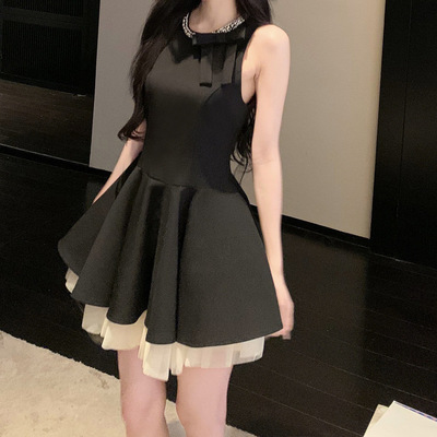 千金风小黑裙连衣裙女夏