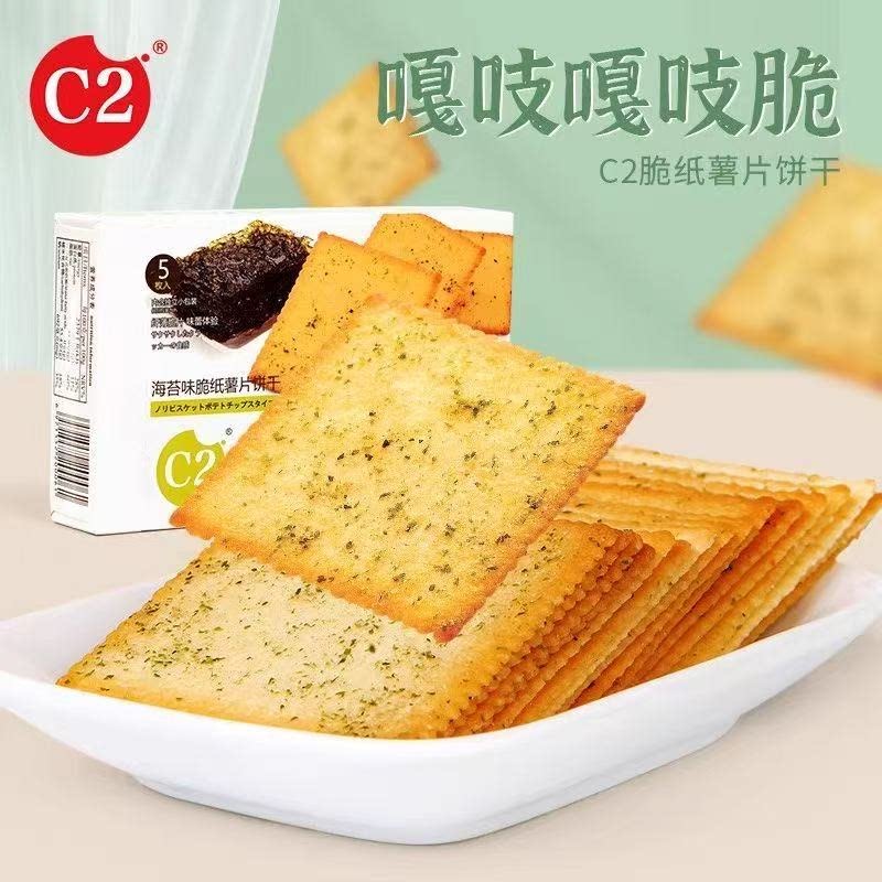 C2海苔味脆纸饼干零食薯片薄脆番
