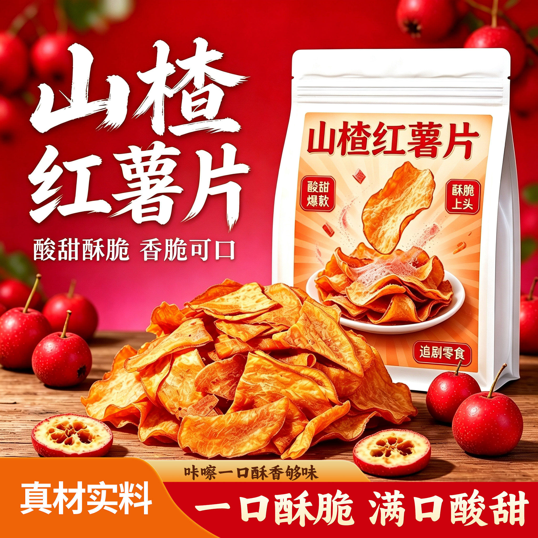 网红爆款山楂红薯片香脆片原切红