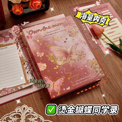 玫瑰蝴蝶同学录小学生六年级活页