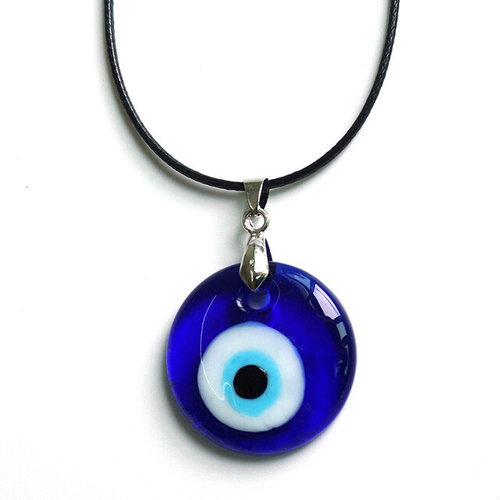 小众高货.Sea Blue 25/30/35mm Evil Eye Pendants Necklace For