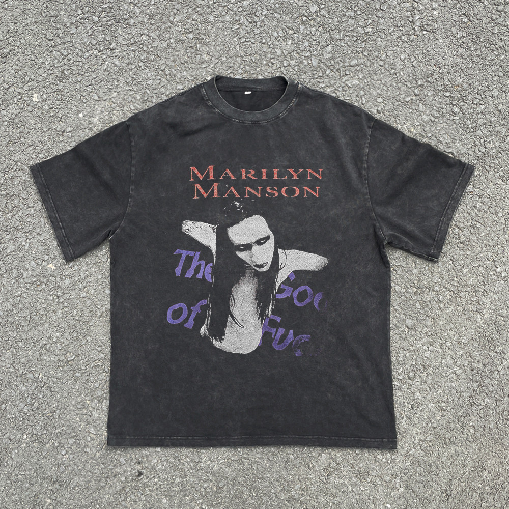 平价好物重磅纯棉marilyn manson玛丽莲 曼森水洗做旧复古短袖t恤