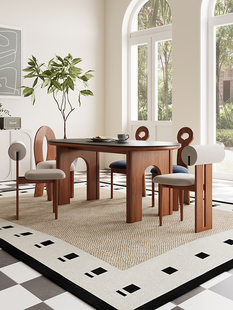 中世纪风格 实木餐桌和椅子灰石板黑色覆古简单网红家庭餐厅餐桌