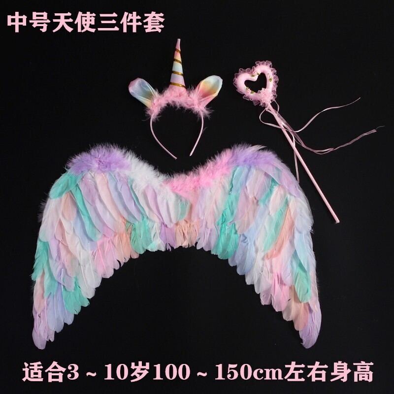 儿童成人马卡龙羽毛翅膀发光幼儿园服装大号花童背饰走秀氛围精灵