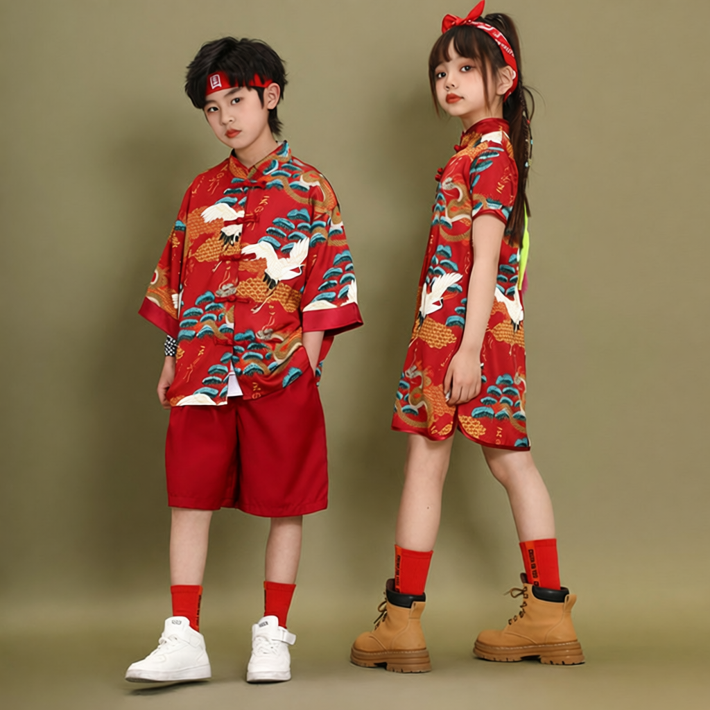 女童夏季汉服薄款 新款男童中国风国潮班服女童民国旗袍唐装潮