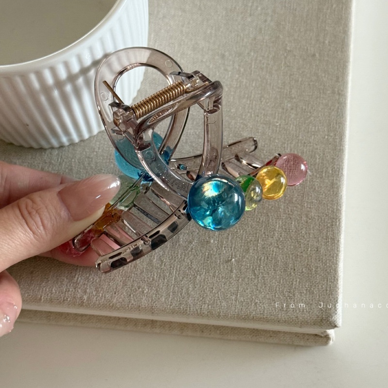 彩色透明珠子抓夹女后脑勺发夹气质2025新款感大号鲨鱼夹