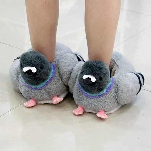 跨境新品Gray Dove Plush Slippers鸽子拖鞋 毛绒玩具玩偶公仔