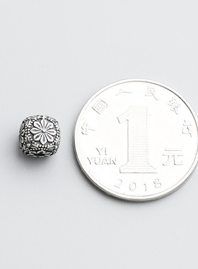 s925纯银泰银小花隔珠几何方块DIY手工串珠手链项链方形散珠配件