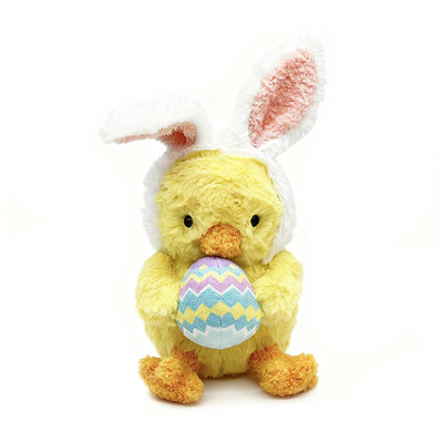 跨境新品Easter plush 戴兔耳朵的小鸡抱蛋复活节毛绒玩偶公仔
