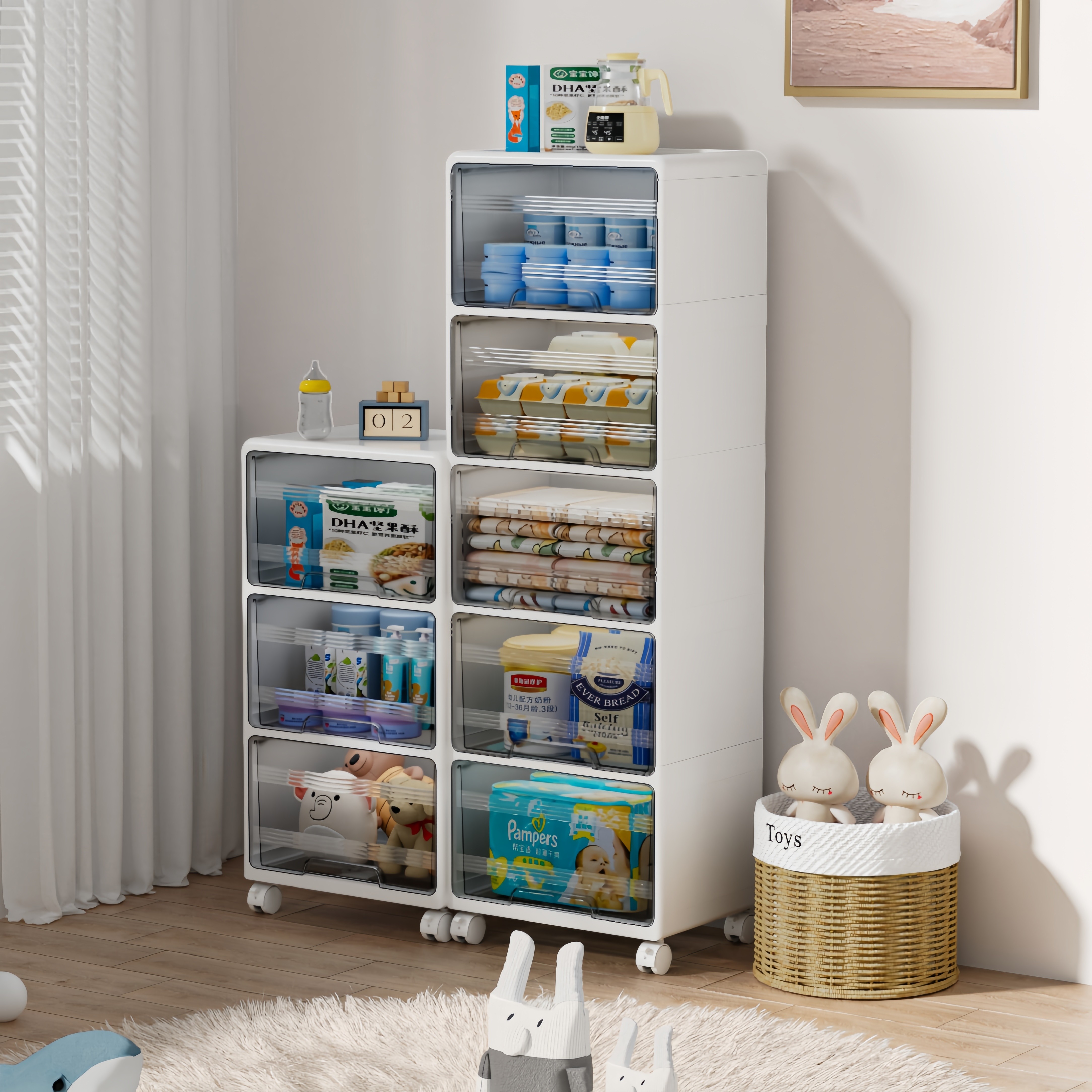 婴儿用品收纳柜多层防尘置物架