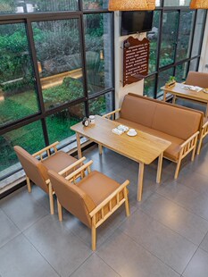 复古实木咖啡厅桌椅组合奶茶店清吧书吧茶楼餐厅酒吧沙发卡座商用