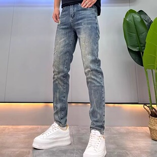 时尚高品质九分裤韩版破洞男士牛仔裤春秋季青少年帅气休闲小脚裤