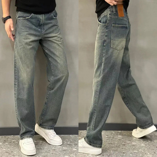 子秋季 男日系复古宽松直筒裤 潮牌高街痞帅休闲 水洗做旧牛仔裤 美式