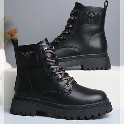 拓步森健康鞋6868机车马丁靴磁力振动按摩鞋秋冬系带款英伦短筒靴