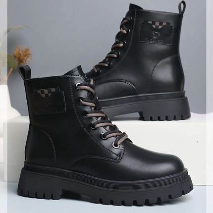 拓步森健康鞋6868机车马丁靴磁力振动按摩鞋秋冬系带款英伦短筒靴