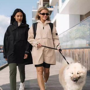 挪威户外！全天候防水透气三层压胶男女半拉链中长款风衣防雨斗篷