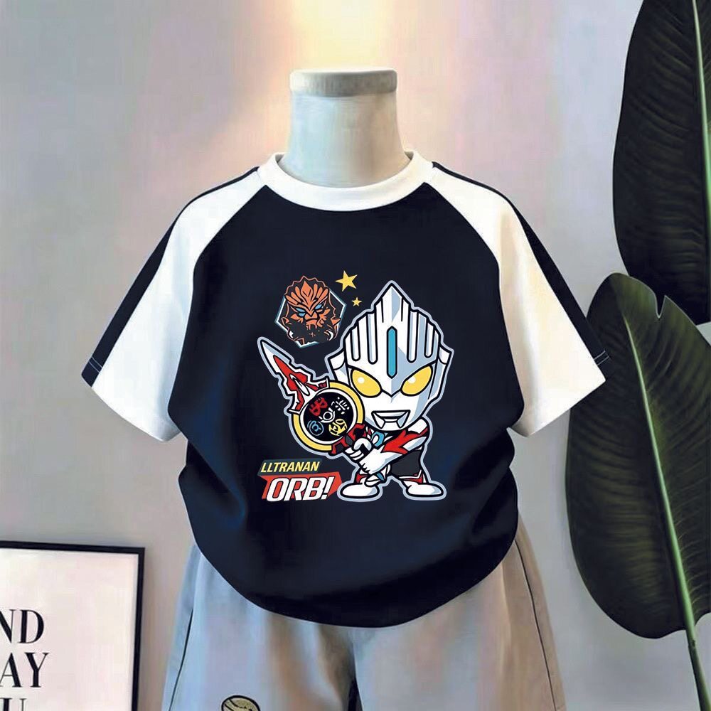 夏季超人奥特曼衣服纯棉短袖t恤男童宝宝卡通洋气时髦半袖潮上衣