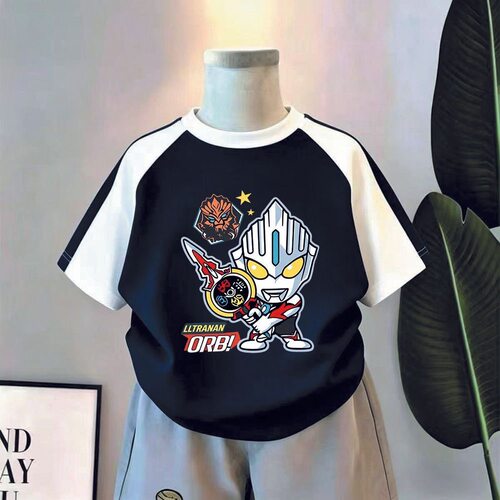 夏季超人衣服纯棉短袖t恤男童宝宝卡通休闲洋气时髦半袖潮流上衣