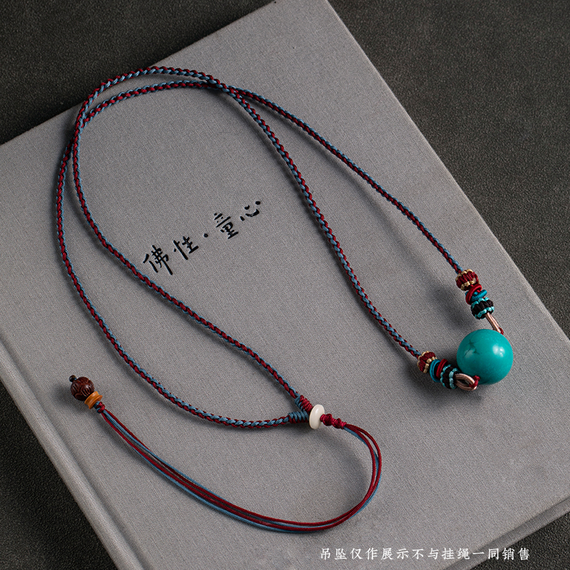 原创设计手工编织横穿绿松蜜蜡天珠挂绳子高档简约锁骨项链绳女款
