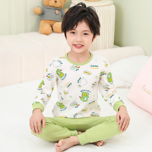 全棉儿童纯棉男宝宝打底保暖内衣恐龙线衣线裤 男童秋衣秋裤 套装