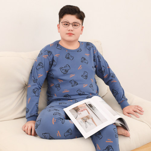 男胖童秋衣秋裤套装纯棉全棉男童加大加肥睡衣儿童中大童保暖内衣