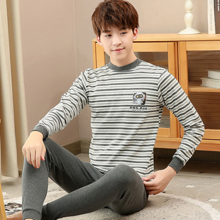 男大童秋衣秋裤 纯棉中大童青少年全棉线衣衬衣中领男童睡衣 套装