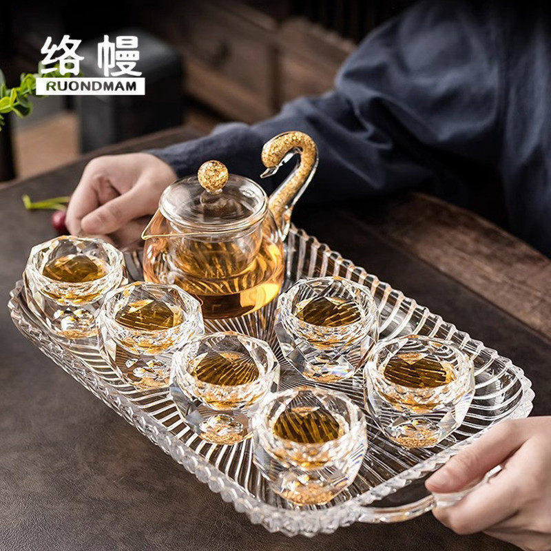 络幔水晶玻璃金箔茶海侧把壶茶壶茶杯主人杯功夫茶具家用简约茶盘