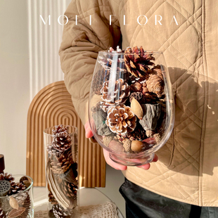 天然干花真干果玻璃瓶套装 饰松果莲蓬家居摆件民宿 创意桌面摆件装