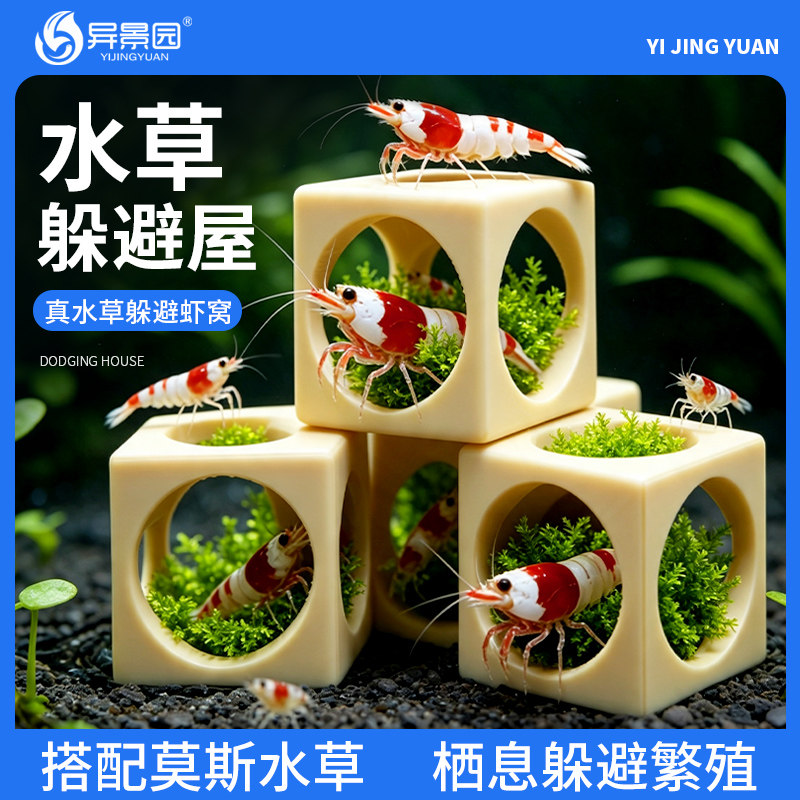 鱼缸躲避洞穴造景装饰庇护莫斯水草虾窝躲避屋鱼虾躲避窝产卵繁殖