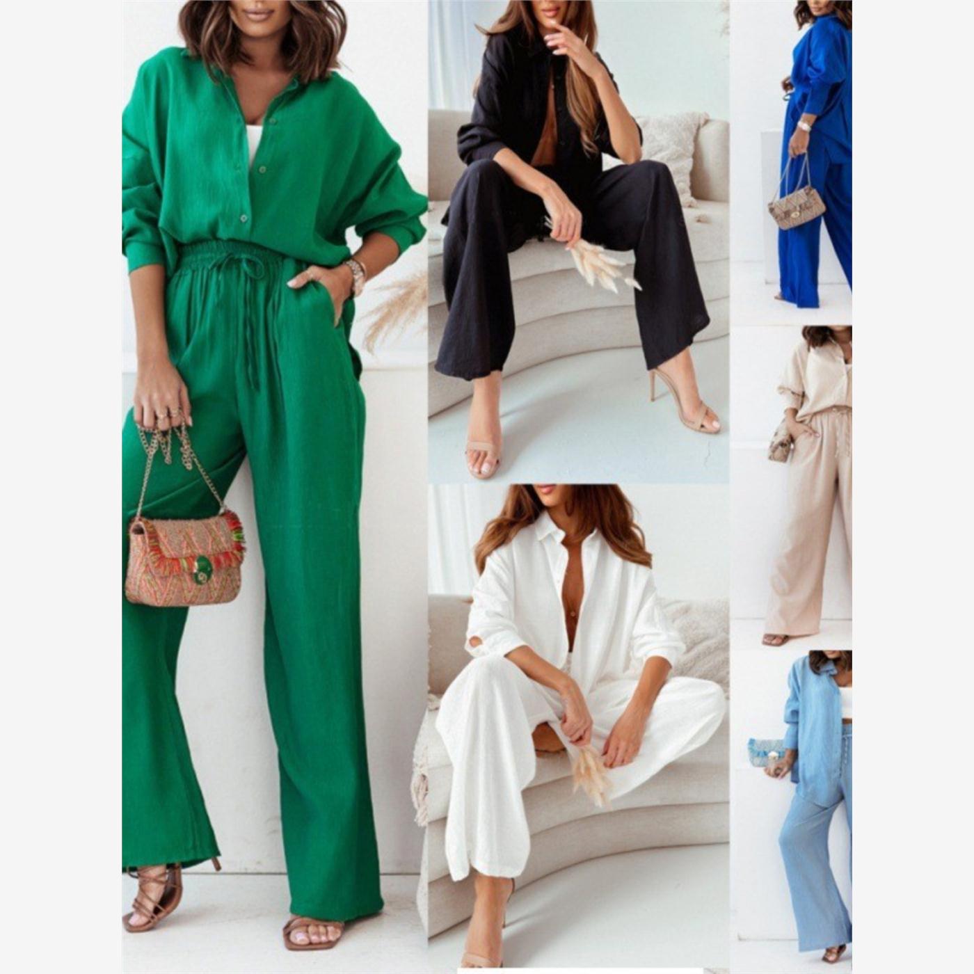 2023 summer long sleeve women suit leisure shirt two piece女