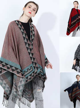 cross-mirror national split shawl cape retro fashion simple