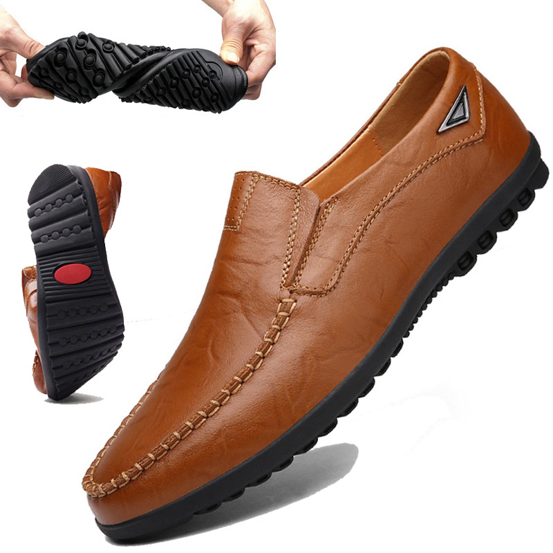 Genuine Leather Men Summer Driving Shoes Loafers Plus Size