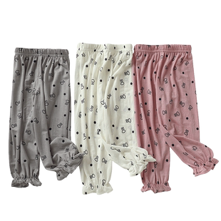 女童夏季薄款休闲防蚊裤幼儿童宝宝冰丝棉麻灯笼裤宽松白色束脚裤