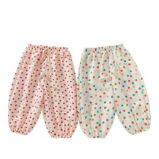 女童2025夏季天薄款防蚊裤女宝宝儿童白色波点碎花棉绸灯笼裤a类