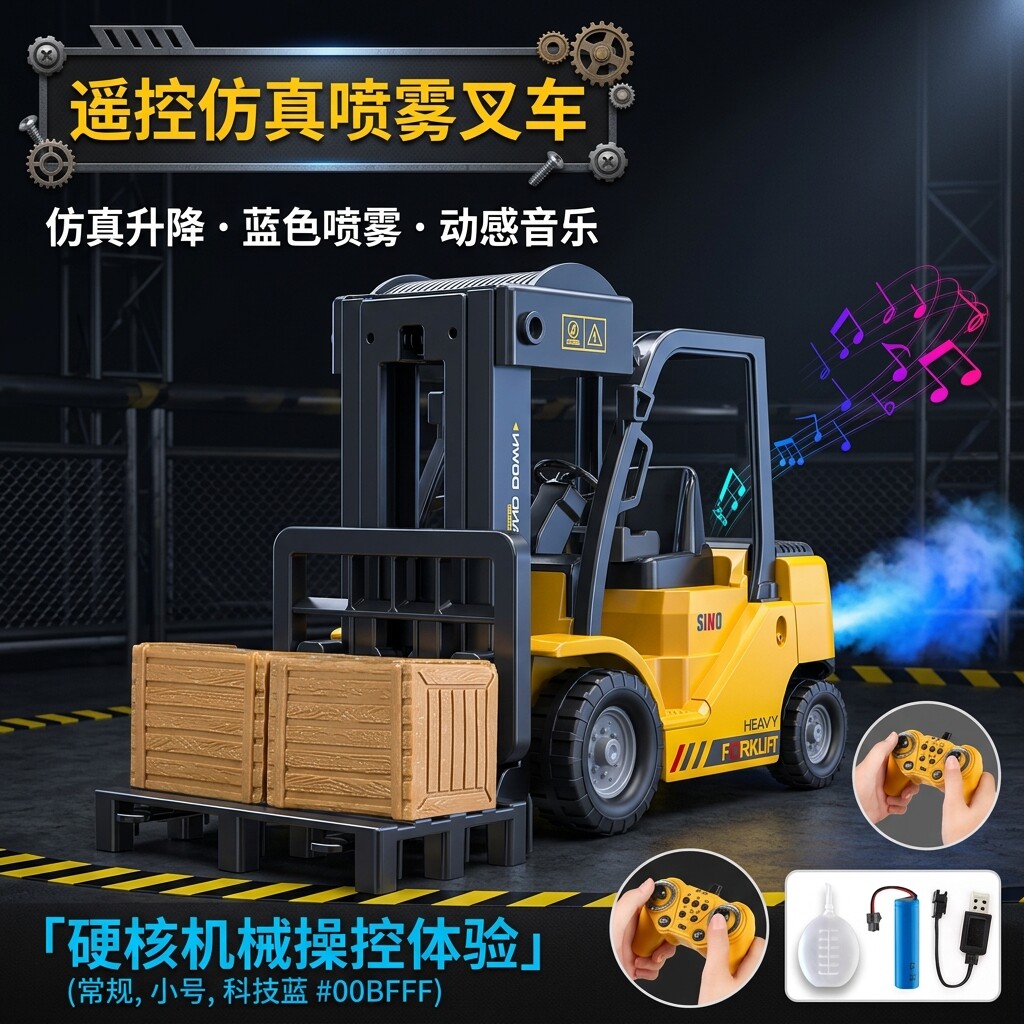 合金遥控喷雾叉车玩具电动充电起重机仿真工程车模型男孩儿童礼物