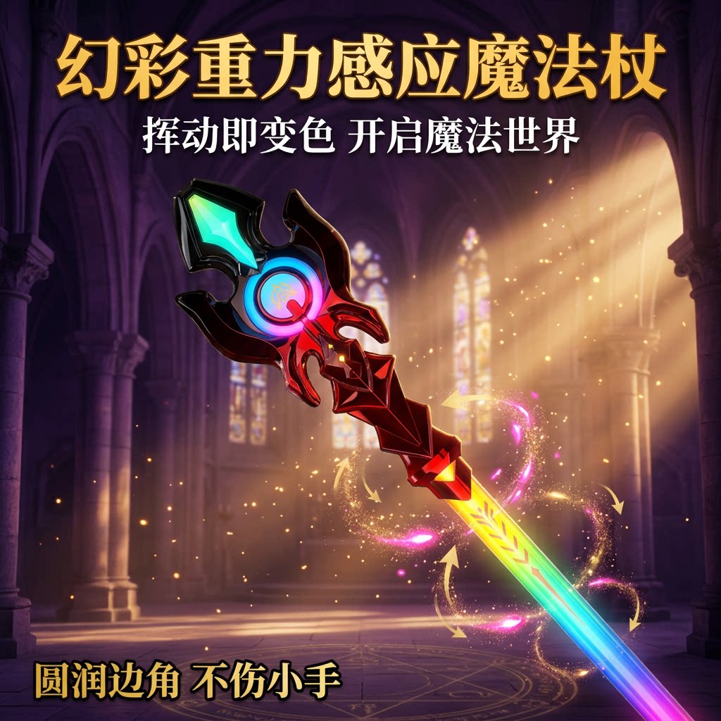 幻彩魔法法杖重力感应挥动摇变灯光音效震动机甲风男孩手持玩具