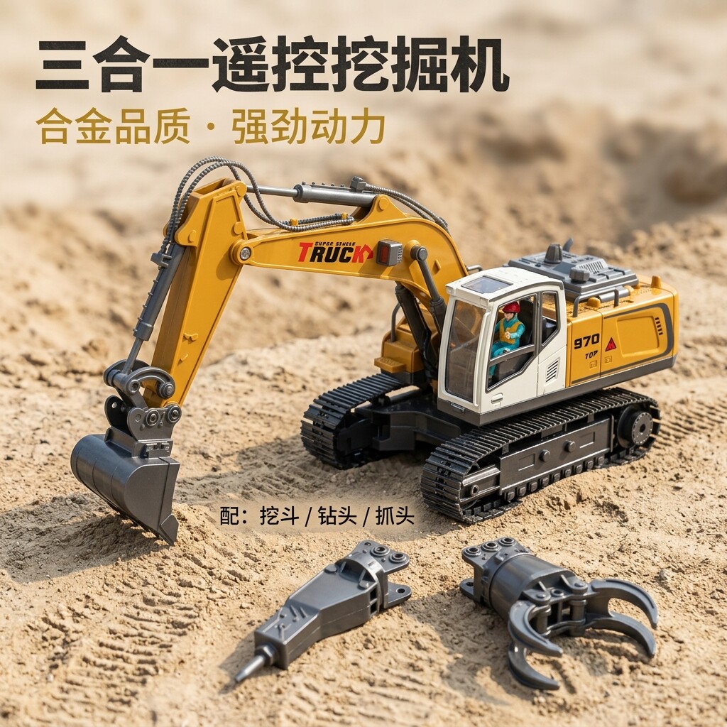 合金遥控挖掘机玩具车儿童仿真工程车男孩挖土机模型六一生日礼物