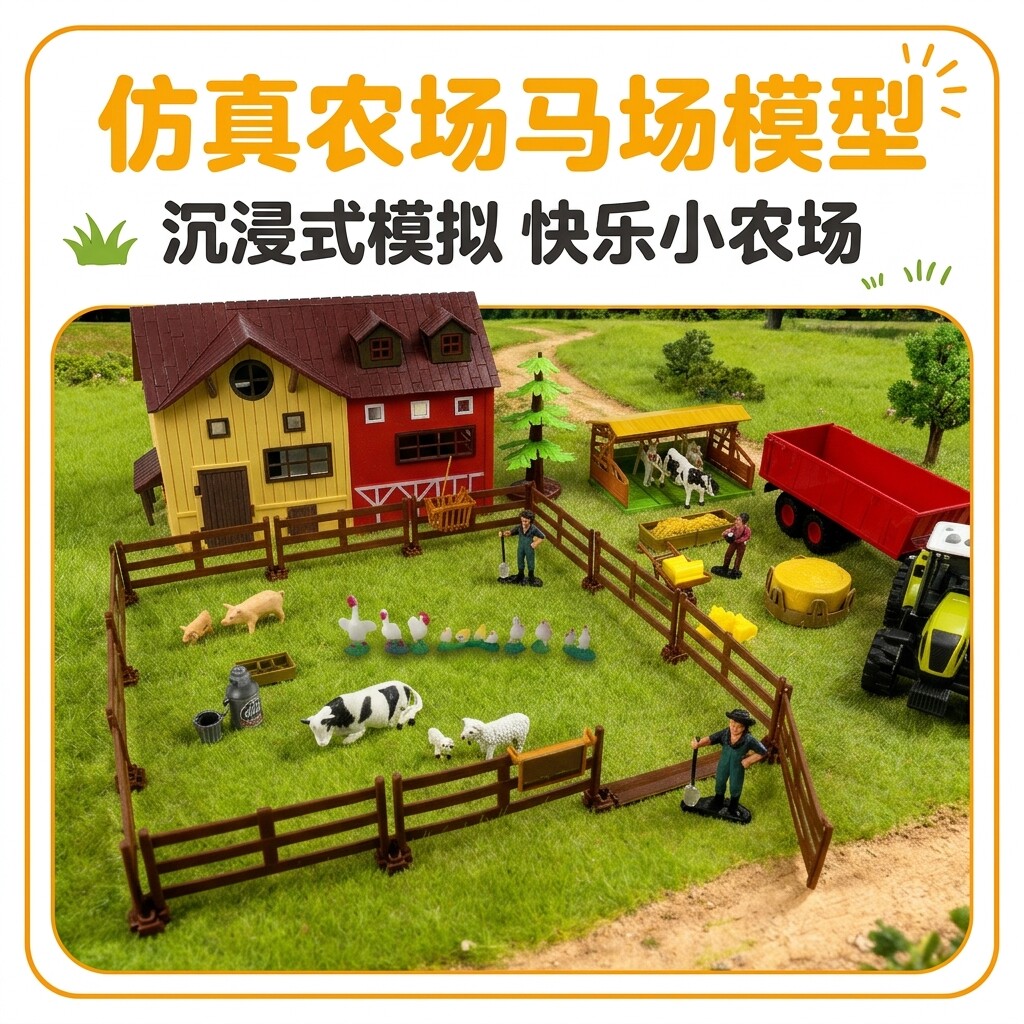 仿真农场动物套装拖拉机声光回力车模型儿童过家家玩具礼物