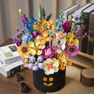 网红拼装积木花束抱抱花桶永生花摆件女生七夕情节人520生日礼物